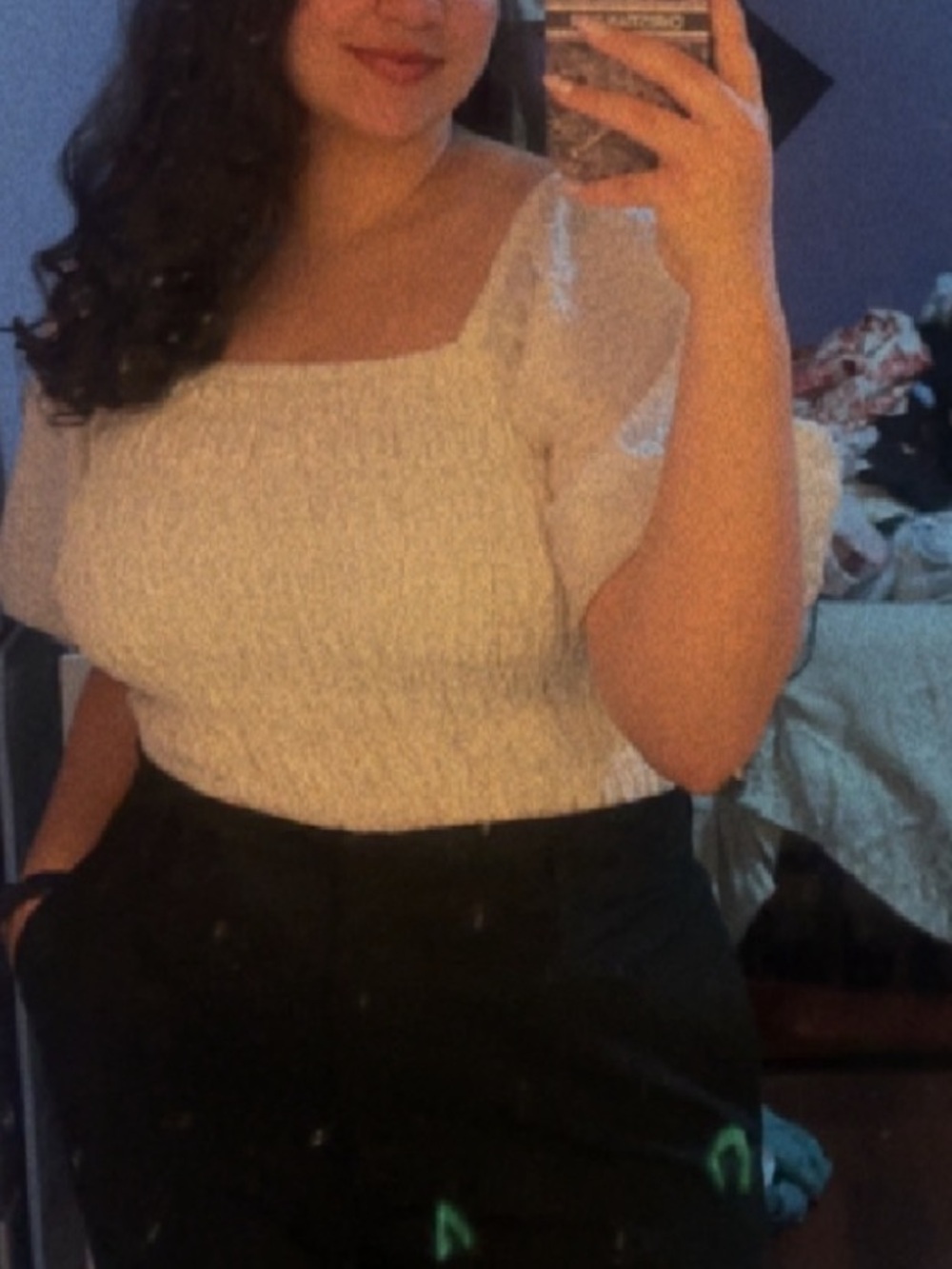 LOFT White Smocked Square-Neck Crop Top